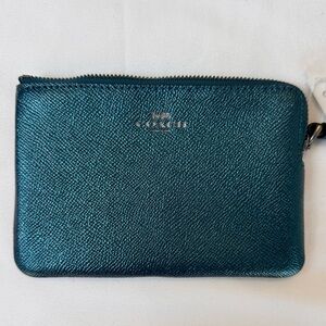 Coach Zip Wallet Wristlet Metallic Dark Teal
